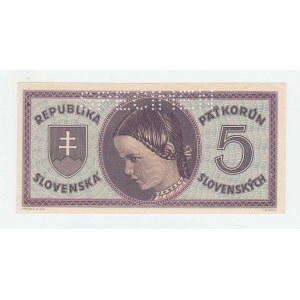 Slovenská republika, 1939 - 1945, 5 Koruna 1945, série D002, BHK.55a, He.60a.s1,