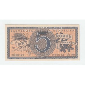 Slovenská republika, 1939 - 1945, 5 Koruna 1945, série D002, BHK.55a, He.60a.s1,