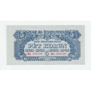 ČSR - Poukázky pro osvobozené území, 1944 - 1945, 5 Koruna 1944, série MA, BHK.57a, He.62a.s1, naho