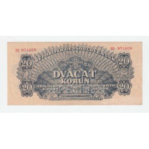 ČSR - Poukázky pro osvobozené území, 1944 - 1945, 20 Koruna 1944, série BE, BHK.58a1, He.63a.s2, do