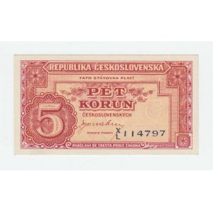 Československo - státovky londýnské emise, 5 Koruna (1945), série XL, BHK.70, He.75a, neperf.