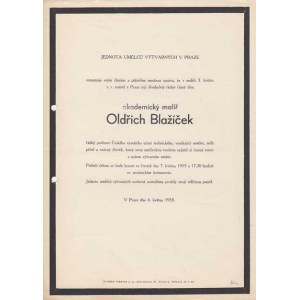 Osobní dokumenty - úmrtní oznámení, Oldřich Blažíček - 3.května 1953, nepřeložené, dvě