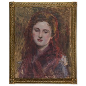 Józef Męcina-Krzesz (1860-1934), Kobieta z czerwonym woalu, przed 1918