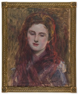Józef Męcina-Krzesz (1860-1934), Kobieta z czerwonym woalu, przed 1918