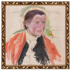 Vlastimil Hofmann (1881 - 1970), Portret kobiety w góralskiej chuście, 1908