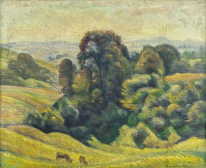 Adam Hannytkiewicz (1887-1946), Pejzaż z krowami, 1929