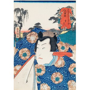Utagawa Kunisada (1786-1865), Aktor Bando Takesaburo jako poeta Ariwara no Narihira w stacji traktu Takaido: Chiryu.