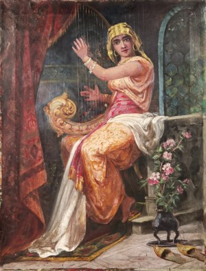 Franciszek PRZEBINDOWSKI, XIX w., Odaliska grająca na harfie