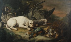 Baldassarre DE CARO (1689-c.1750) - przypisywany, Martwa natura z ptakami i psem myśliwskim