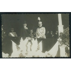 Warszawa - Król rumuński Ferdynand, prezydent Wojciechowski oraz Marszałek Piłsudski podczas wizyty w 1923 r., fot. Marjan Fuks