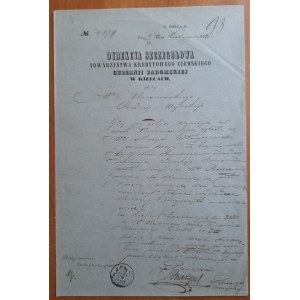 Kielce. Pismo z dnia 9 listopada 1854 r. Dyrekcji Szczegółowej Towarzystwa Kredytowego Ziemskiego w Kielcach