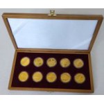 ČR 1993-, Kompletní sada zlatých mincí z cyklu Mosty, 2011-2015, 10x 5000 Kč, 10x kapsle, 10x karta, luxusní dřevěná etue