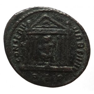 Maxentius 306-312, follis, r.310-311, CONSERV.VRB.SVAE. Sedící Roma v chrámu. Mc.Roma, RIC 258