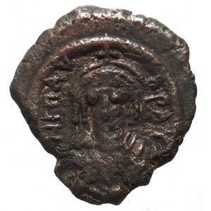MAURICE TIBERIUS 582-602, decanumium 582/83, korunované poprsí ve zbroji / velké I. Constantinopol, Sear 499