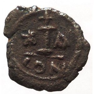 MAURICE TIBERIUS 582-602, decanumium 582/83, korunované poprsí ve zbroji / velké I. Constantinopol, Sear 499