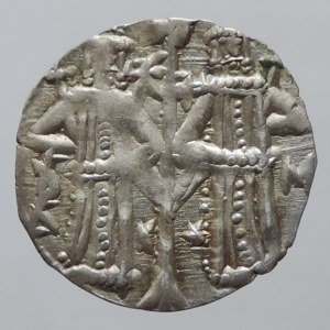 Bulharsko, Ivan Alexander a Michal Asen 1331-1355, denár, stojící panovníci s křížem/Kristus, Mušmov 7504