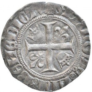 Francie, Karel VI., 1380 - 1422, groš b.l., kříž, v úsečích střídavě koruny a lilie, opis / tři lilie ve štítu, opis, nep.ned., dr.koroze, patina