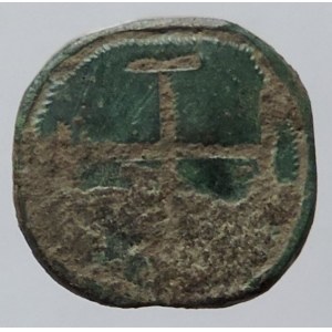 , mincovní závaží, patkový kříž, zelená patina, zbytky kor. 1,744g/13,6mm
