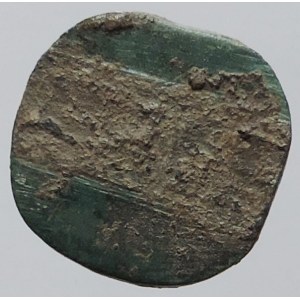 , mincovní závaží, patkový kříž, zelená patina, zbytky kor. 1,744g/13,6mm