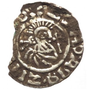 Boleslav II. 972-999, denár Cach 123, ethelredský typ, 1/4 střížku odlomena, stopy kor. 1,113g/20,2mm