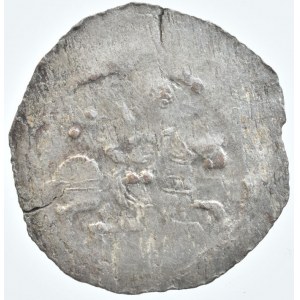 Vladislav II. 1140-1172, denár moravský, Cach 529var., pod praporcem na líci velký kroužek, za jezdcem na koni kulička, ned. , nep.nap.