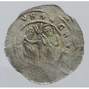 Vladislav II. 1140-1172, denár Cach 587 na rubu kulička vlevo, dr.ned., postavy krásně vyraženy 0,805g