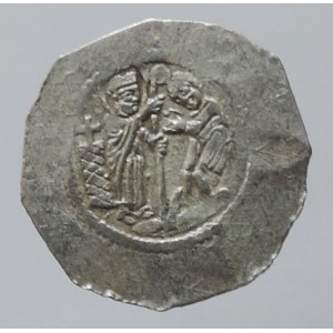 Vladislav II. 1140-1172, denár Cach 587 na rubu písmeno E vlevo, opisy ned., dr. dvojráz 0,997g