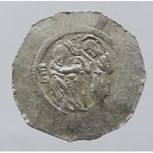 Vladislav II. 1140-1172, denár Cach 587 na rubu písmeno E vlevo, opisy ned., dr. dvojráz 0,997g