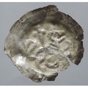 Václav II. 1278-1305, brakteát neurčený, panter doprava, kříž za zády, olámaný