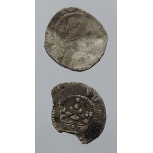 Václav II. 1278-1305, parvus Sm. 1, olámaný okraj cca 1/3 střížku, patina, 0,357g + druhý kus nedor., zvlněný 3/2- 2ks