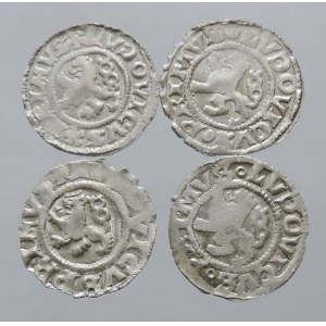 Ludvík Jagellonský 1516-1526, bílý peníz jednostranný, LVDOVICVS PRIMVS, 4 různé varianty dělících znamének