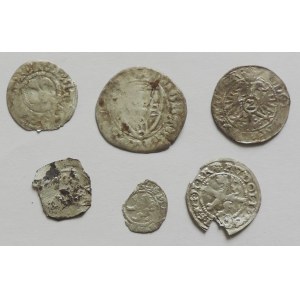Rudolf II. 1576-1611, malý groš 1589 Jáchymov, 1/1 olámaný + 5 mincí z 15.-17. stol.