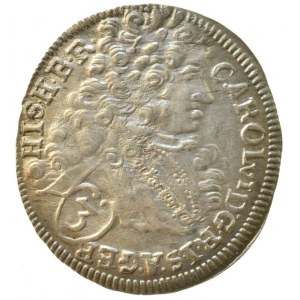 Karel VI. 1711-1740, 3 krejcar 1717 Praha-Scharff, Her.777