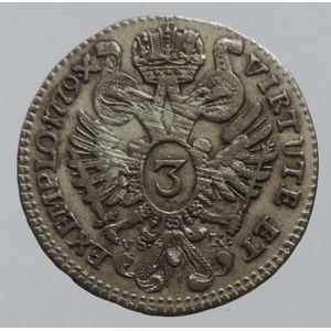 Josef II. 1765-1780, 3 krejcar 1779 C/vS-K Praha-Erdmann+Kendler, MKČ 2018, just. RR