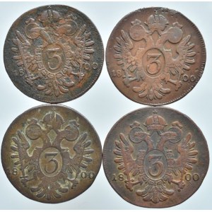 František II. 1792-1835, 3 krejcar 1800 C, E, G, S, 4 ks