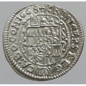 Olomouc biskupství, Karel II. Liechtenstein 1664-1695, 3 krejcar 1668, SV-318