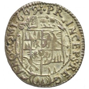 Olomouc biskupství, Karel II. Liechtenstein 1664-1695, 3 krejcar 1669 SV-322, v letopočtu za 1 tečka