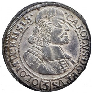 Olomouc biskupství, Karel II. Liechtenstein 1664-1695, 3 krejcar 1670, SV 326var., sbírkový, krásná patina