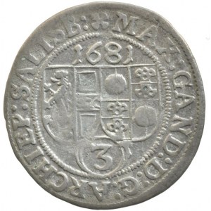 Salzburg arcibiskupství, Max Gandolph z Khüenburgu 1668-1687, 3 krejcar 1681, Zöttl 2031, Probszt 1687