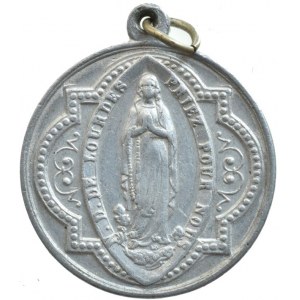 Náboženské medaile, Lurdy, poutní medailonek z poč. 20 století, Al, 27mm, pův.ouško