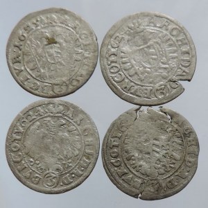 Ferdinand II. 1619-1637, 3 krejcar 1624-2x, 1625 + 1ks let.nečit., Vídeň-Fellner, napr.,ned. 4ks