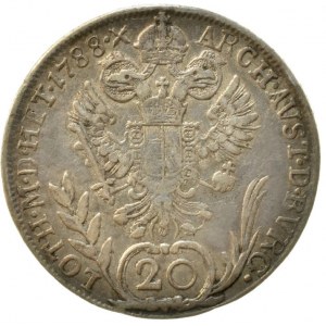 Josef II. 1780-1790, 20 krejcar 1788 G, nep.škr., patina