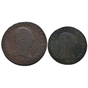František II. 1792-1835, Cu 1 krejcar 1800 A, 1/2 krejcar 1800 A, 2 ks