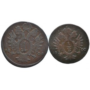 František II. 1792-1835, Cu 1 krejcar 1800 A, 1/2 krejcar 1800 A, 2 ks