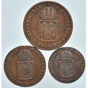 František II. 1792-1835, Cu 1 krejcar 1816 A, 1/2 krejcar 1816 A, 1/4 krejcar 1816 B, nep.škr., 3ks