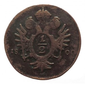 František II. 1792-1835, Cu 1/2 krejcar 1800 F Hall, patina