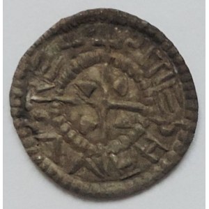 Štěpán I. 997-1038, denár Huszár 1, patina, nep.perf. 0,692g