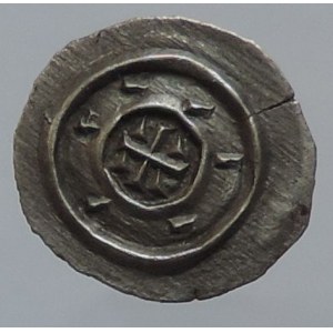 Štěpán II. 1116-1131, denár Unger 39, Huszár 84, sigle: dva klíny vedle křížku