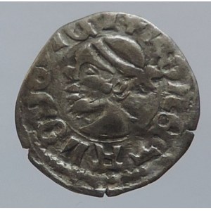Ludvík z Anjou 1342-1382, denár Huszár 547, hlava Saracéna, kříž s kuličkami