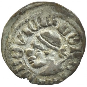 Ludvík z Anjou 1342-1382, denár hlava Saracéna/kříž, Huszár 547, var. s tečkami okolo kříže